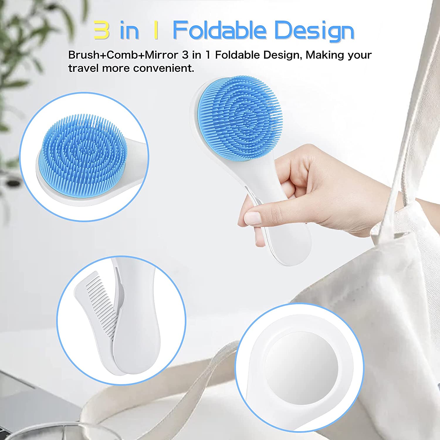 Baby Hair Brush and Comb Set - Silicone Baby Brush and Comb Set with Mirror 3 in 1, Super Soft for N