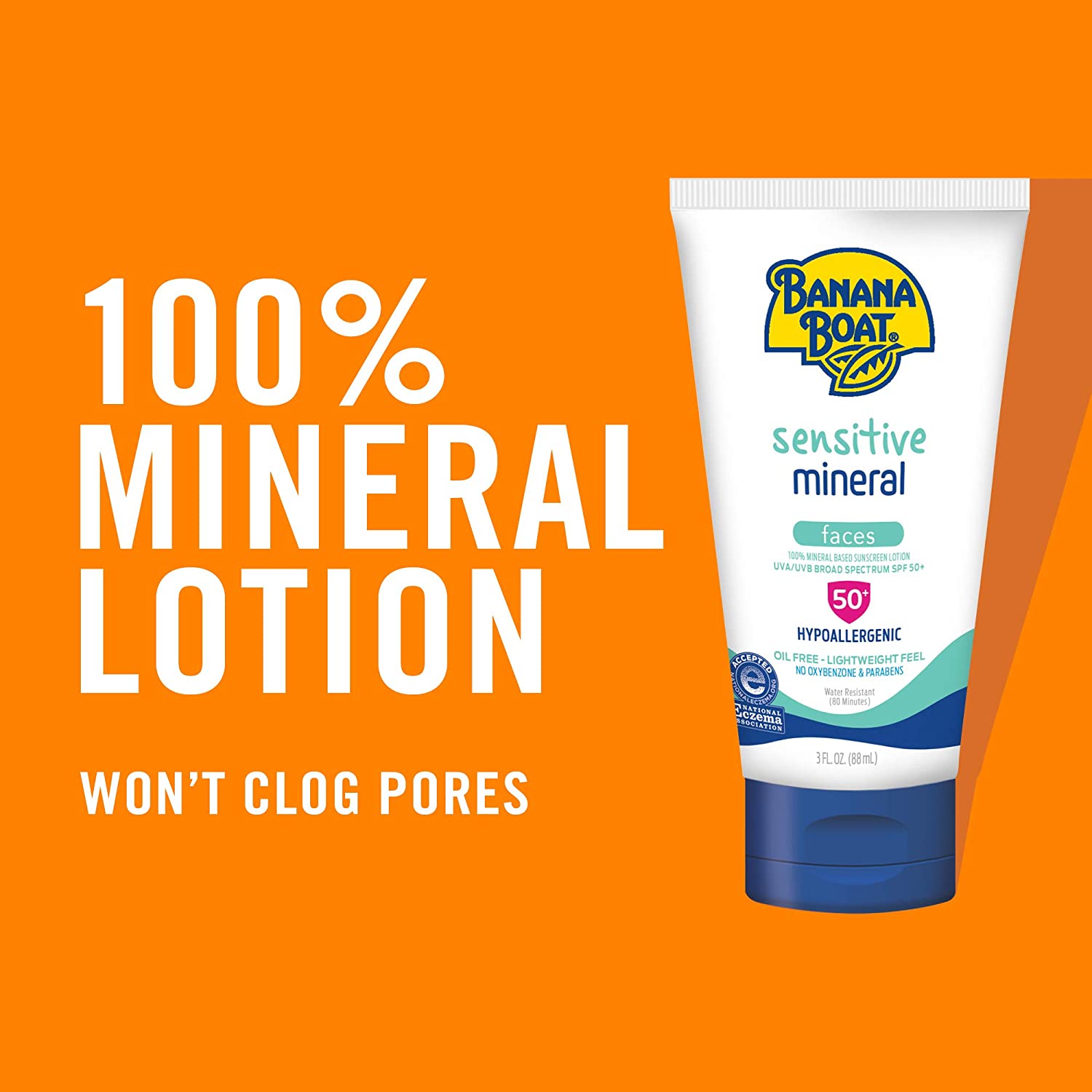 Banana Boat 100% Mineral, Reef Friendly, Broad Spectrum Sensitive Skin Sunscreen Lotion for Faces, S