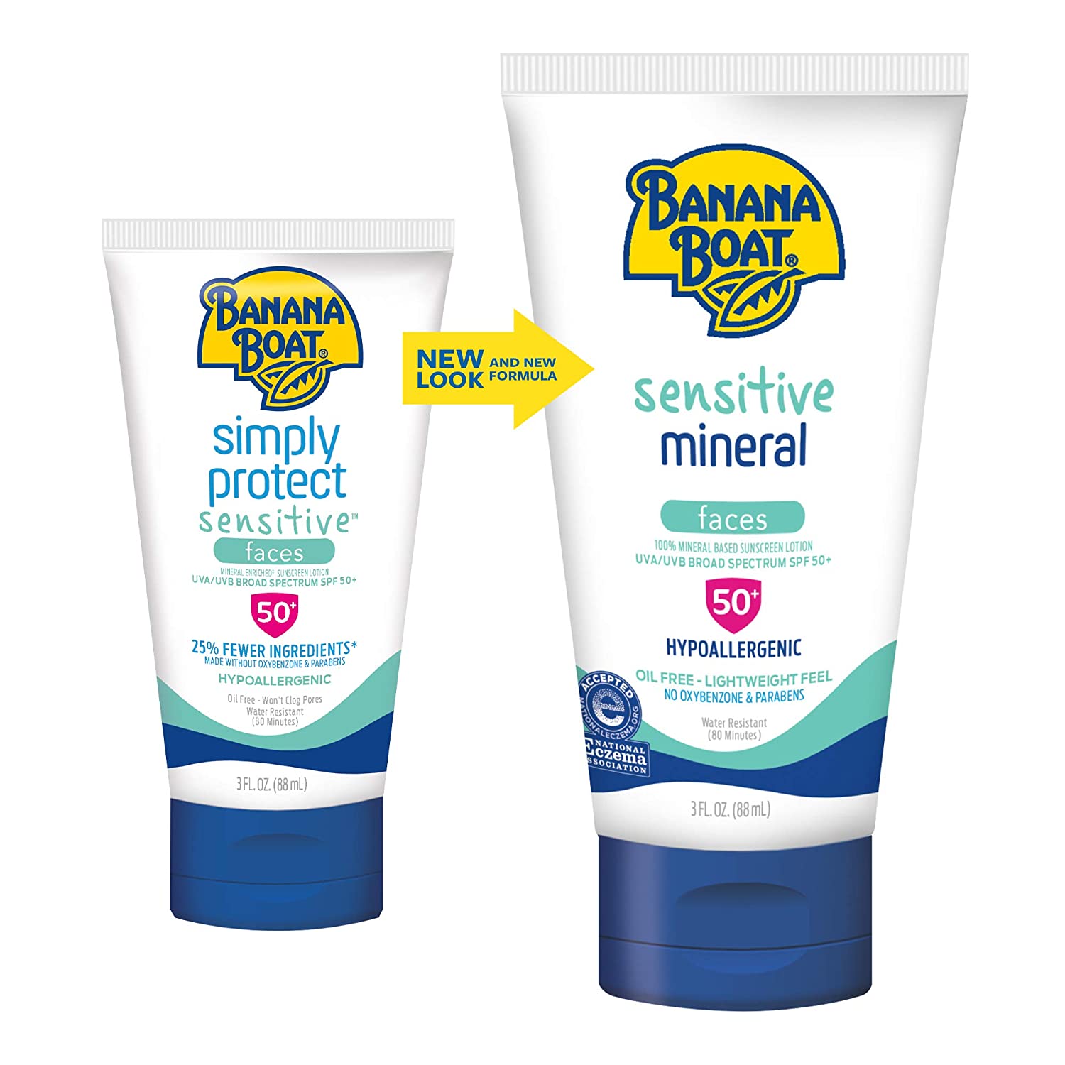 Banana Boat 100% Mineral, Reef Friendly, Broad Spectrum Sensitive Skin Sunscreen Lotion for Faces, S