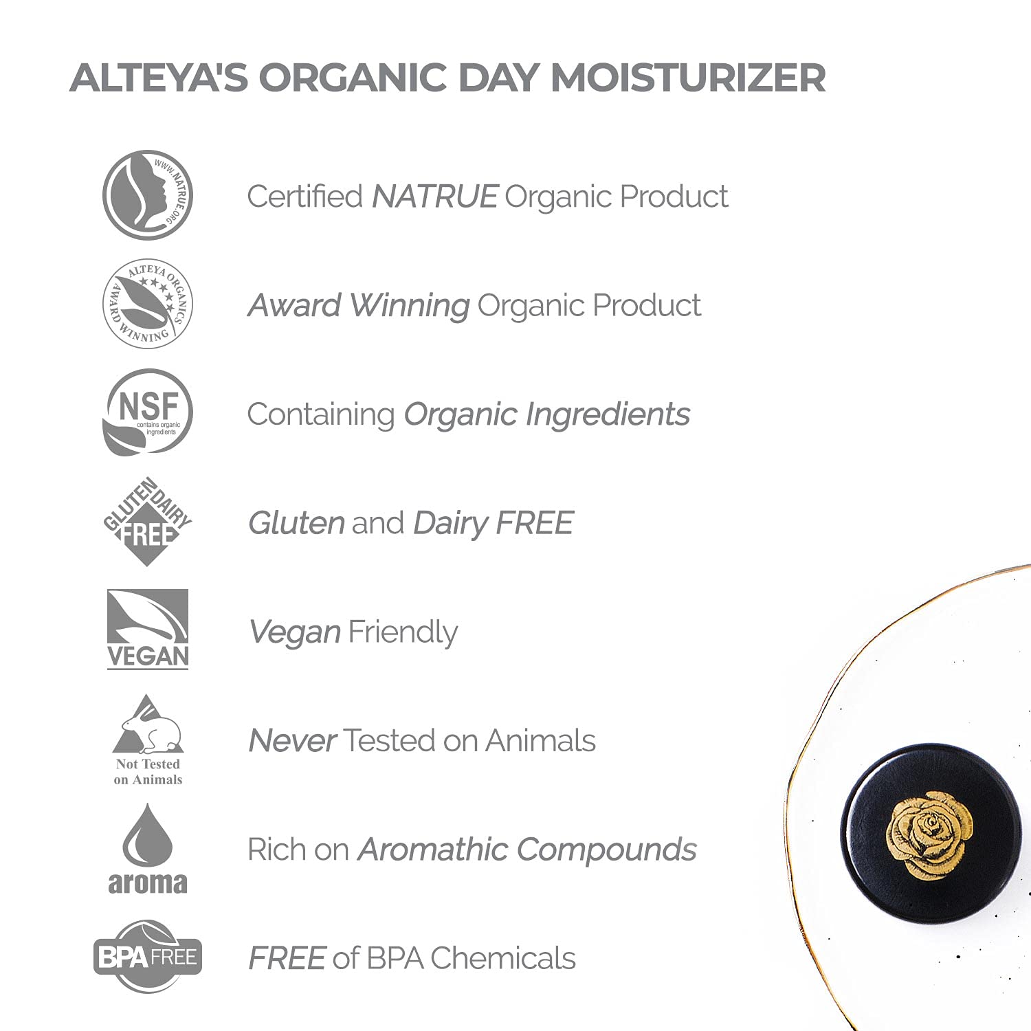 Alteya Organics Day Moisturizer NaTrue Certified Organic Skin Care 1.7 Fl Oz/50 mL Bio Damascena Awa