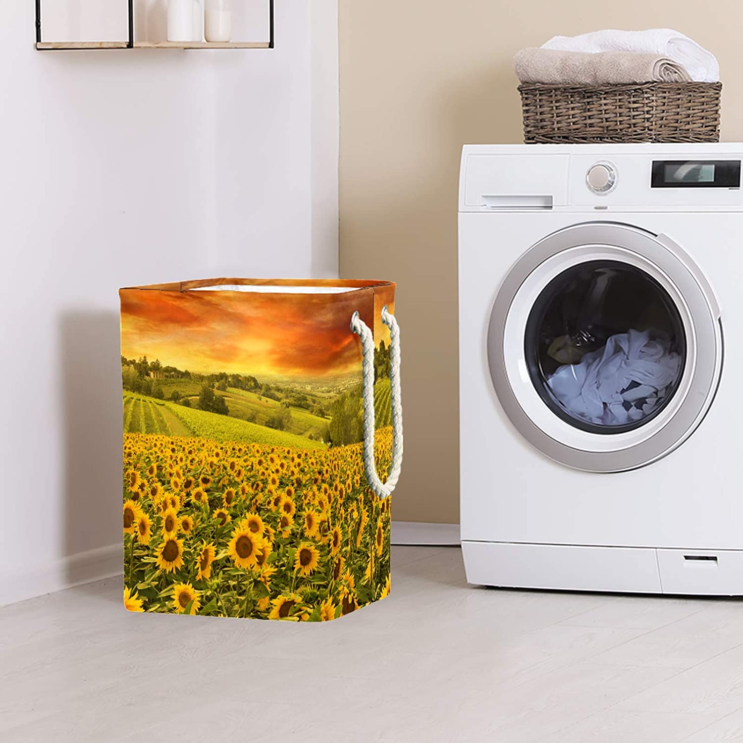 delayer Sunflower 01 Waterproof Foldable Storage Bin, Dirty Clothes Laundry Basket Organizer Basket 