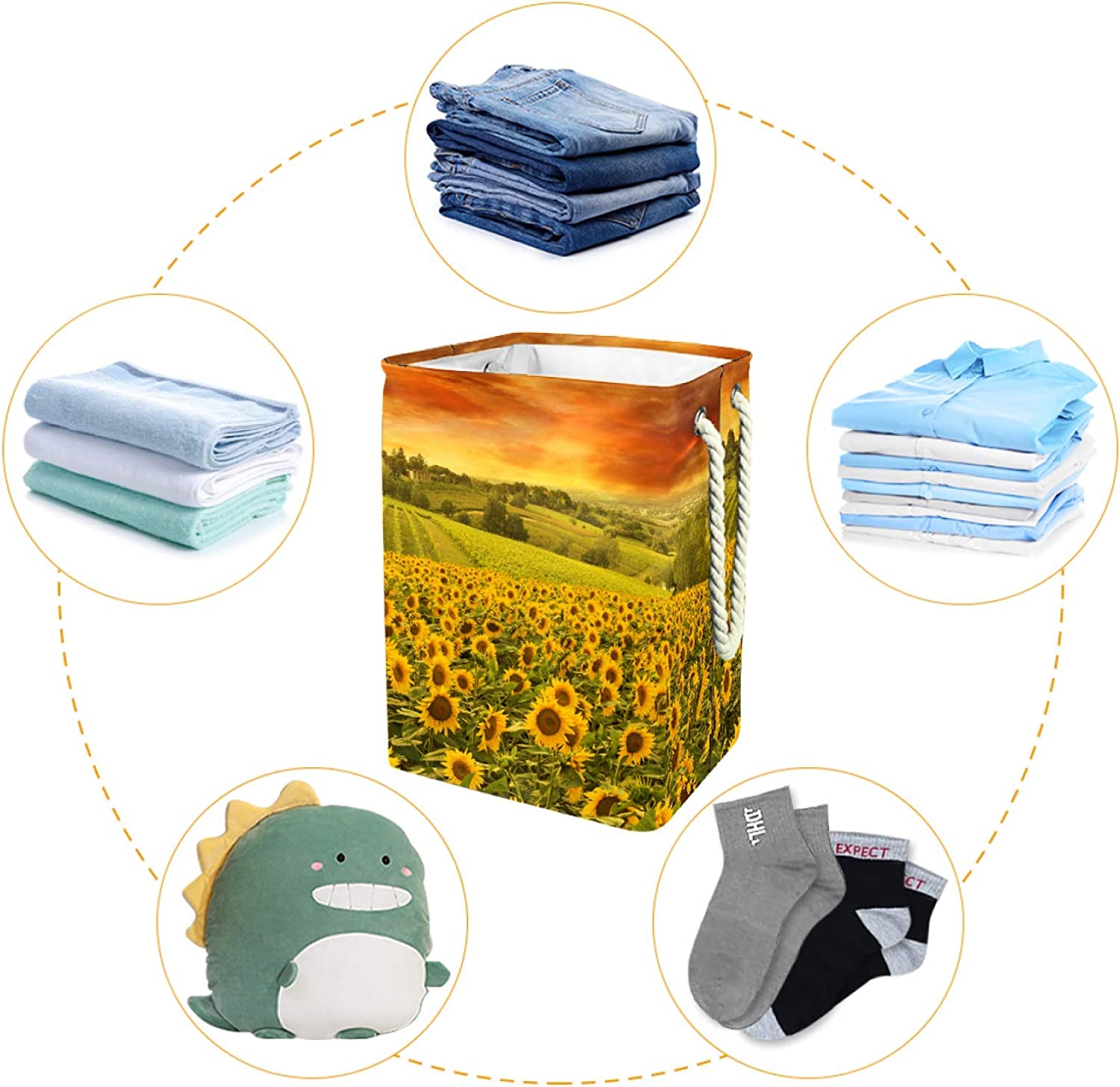 delayer Sunflower 01 Waterproof Foldable Storage Bin, Dirty Clothes Laundry Basket Organizer Basket 