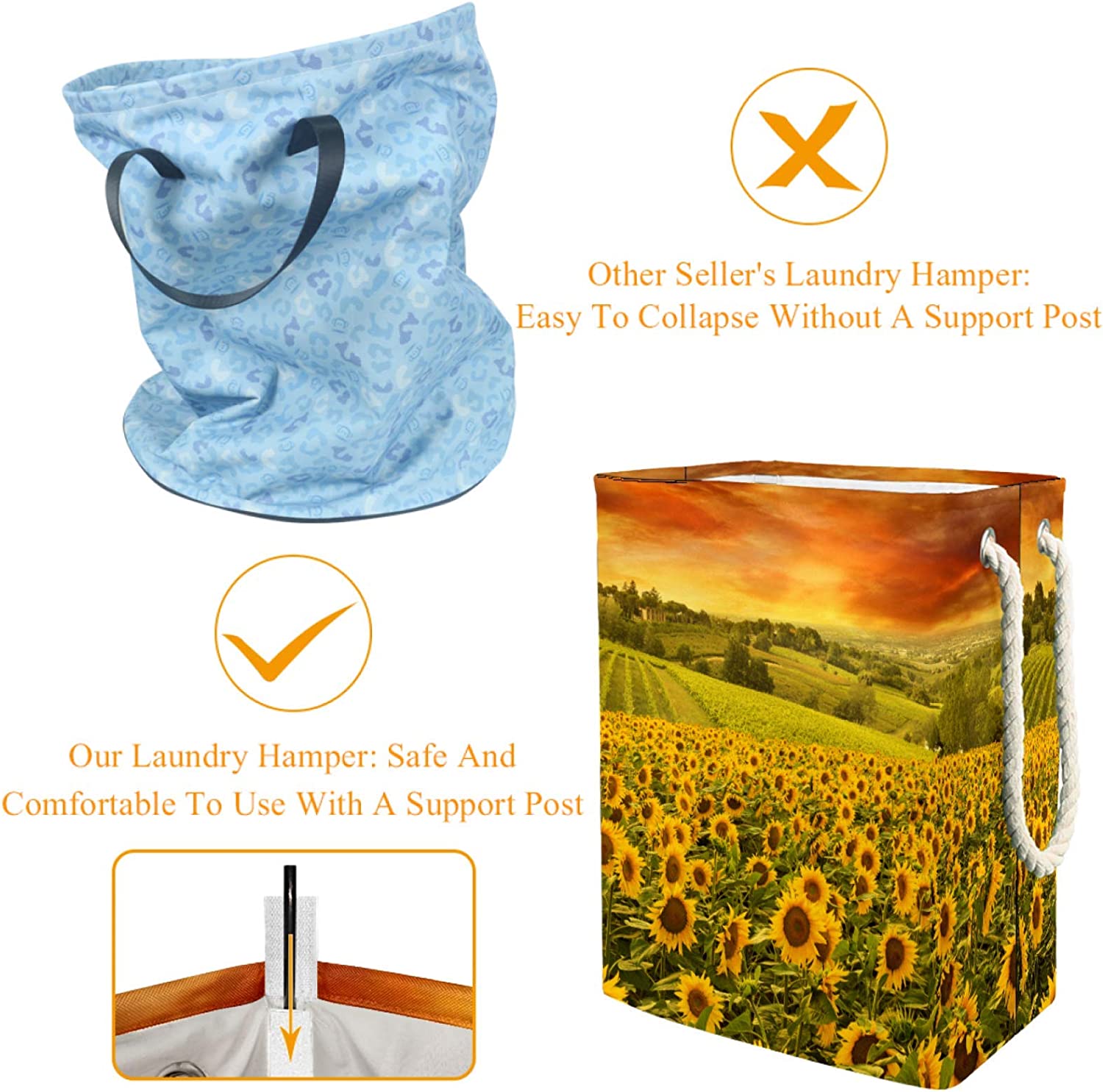 delayer Sunflower 01 Waterproof Foldable Storage Bin, Dirty Clothes Laundry Basket Organizer Basket 