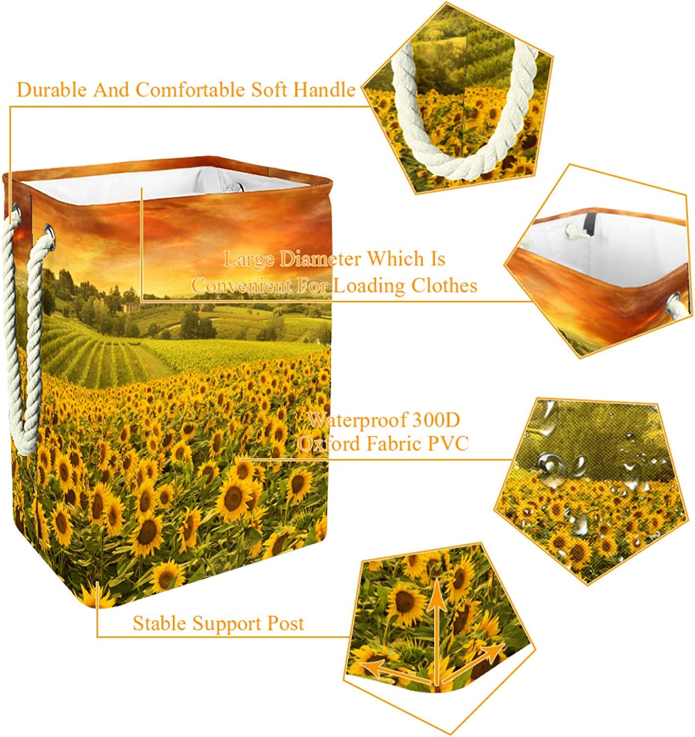 delayer Sunflower 01 Waterproof Foldable Storage Bin, Dirty Clothes Laundry Basket Organizer Basket 