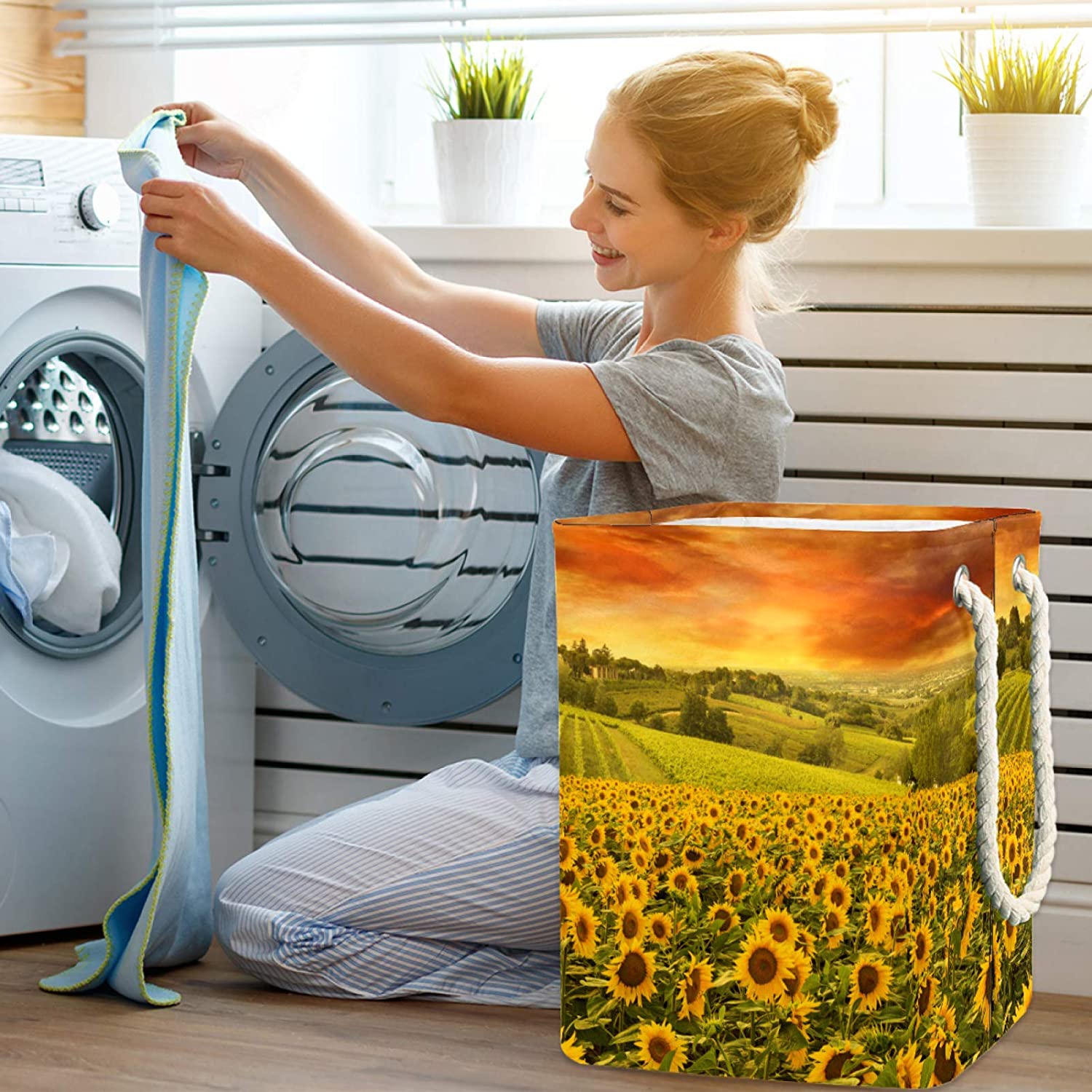 delayer Sunflower 01 Waterproof Foldable Storage Bin, Dirty Clothes Laundry Basket Organizer Basket 