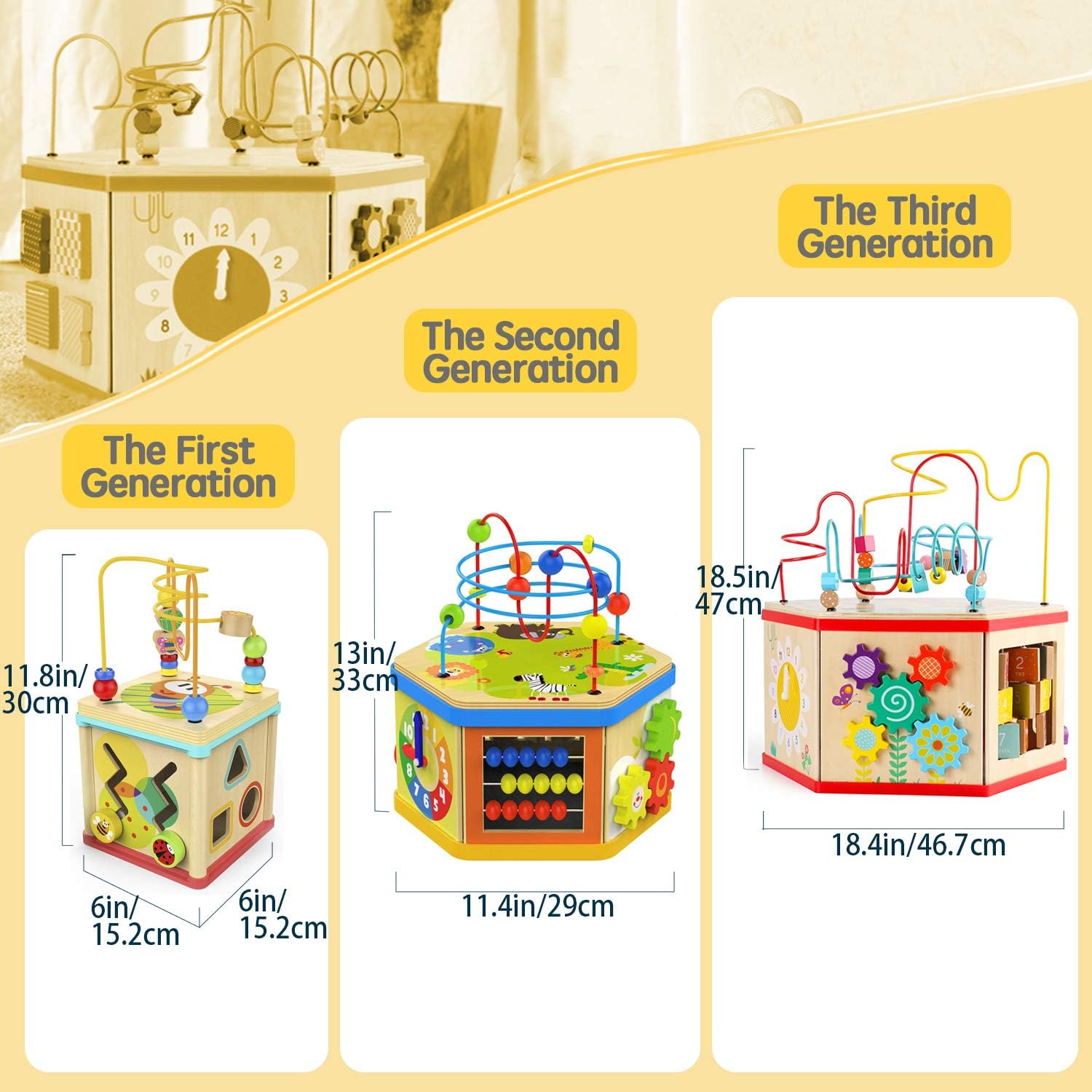 Wooden Activity Cube - Bead Maze Toy Gear for Toddler Kid, Counting Toys for 1year Old Baby Girls Gi