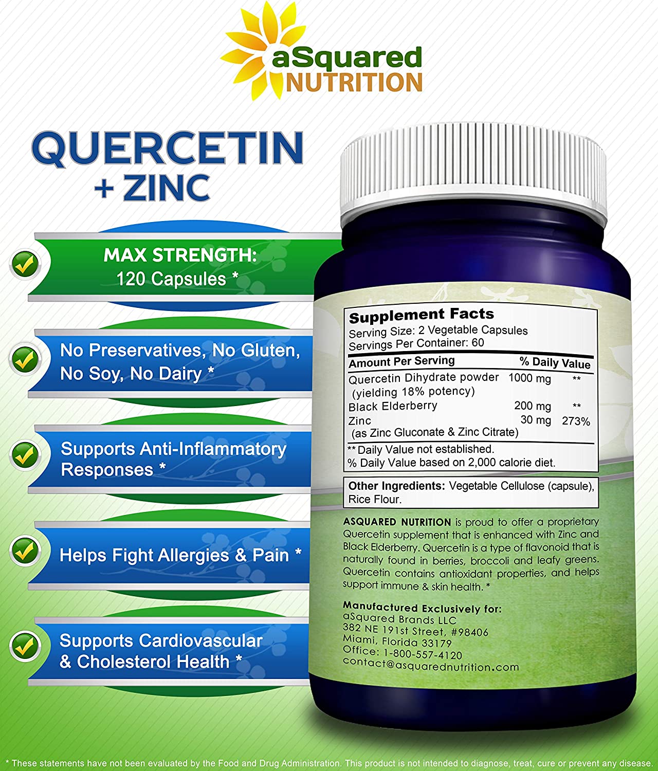 Quercetin 1000mg with Zinc Supplement 120 Capsules Quercetin
