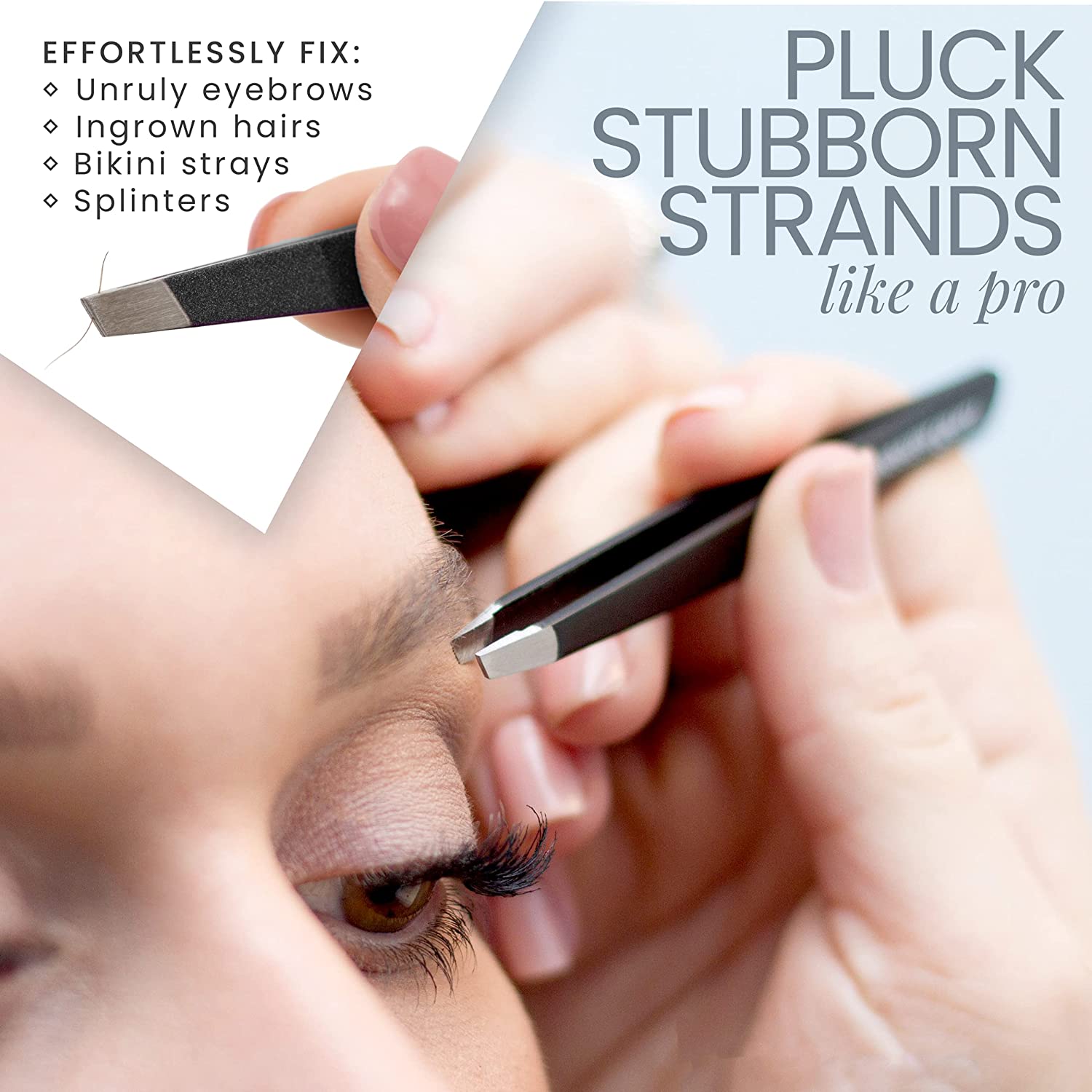 Tweezer Guru Tweezers for Eyebrows - 2 Pack Slant Tip Professional Stainless Steel Eyebrow Tweezers 