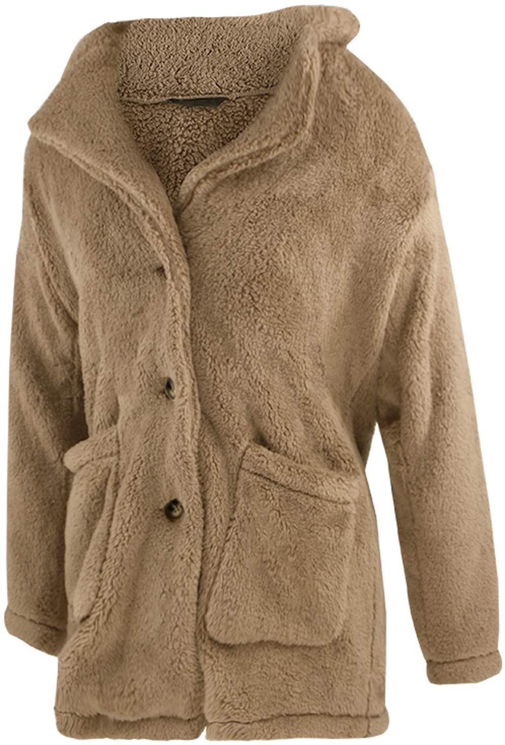 Dosoop Women Solid Color Fleece Long Sleeve Sweatshirt Fleece Pullover Outwear Cardigan Button Keep 