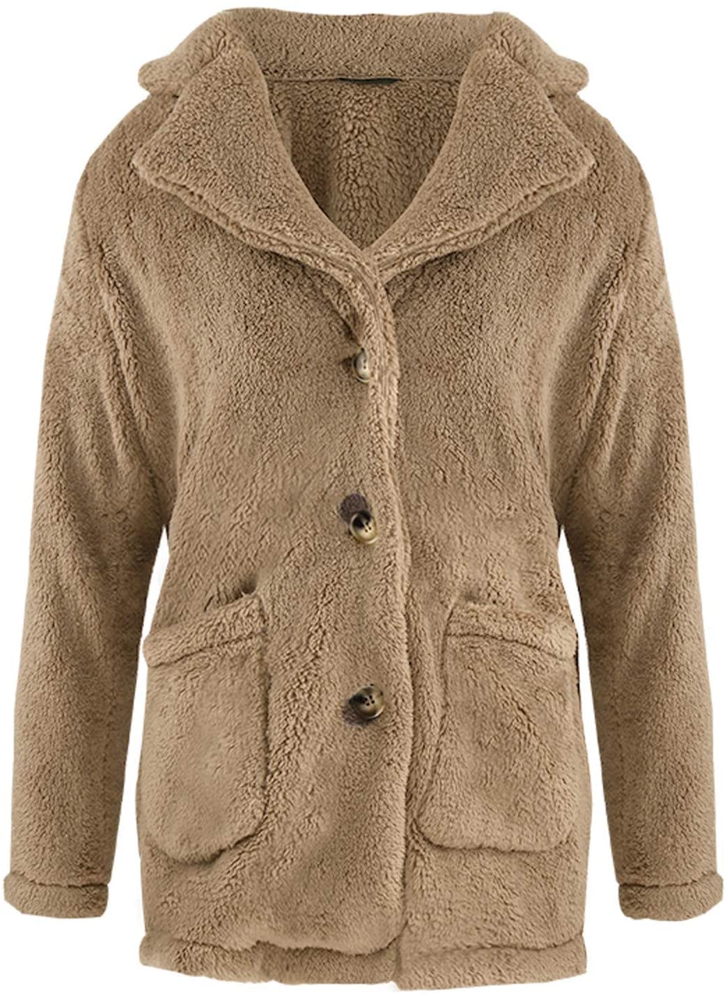 Dosoop Women Solid Color Fleece Long Sleeve Sweatshirt Fleece Pullover Outwear Cardigan Button Keep 