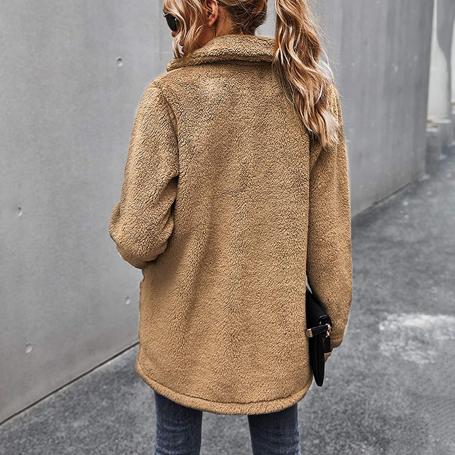 Dosoop Women Solid Color Fleece Long Sleeve Sweatshirt Fleece Pullover Outwear Cardigan Button Keep 