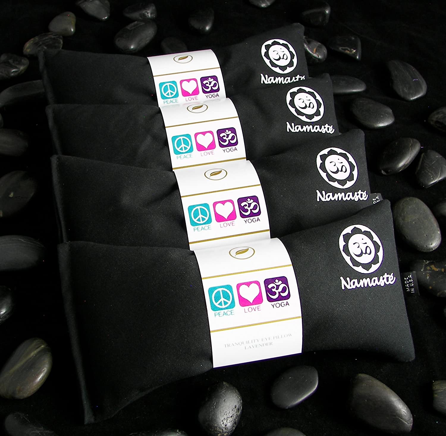 Happy Wraps Namaste Yoga Eye Pillows - Unscented Eye Pillows for Yoga - Set of 4 - Black Cotton