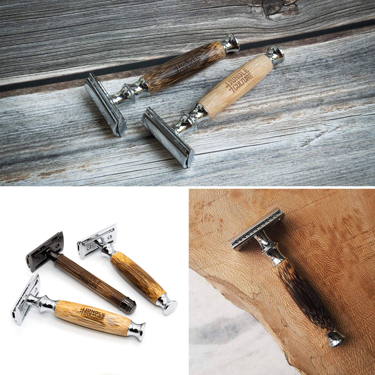 Jungle Culture Bamboo Safety Razor for Men & Women | Premium Eco Friendly Razor & Travel Bag | Fits