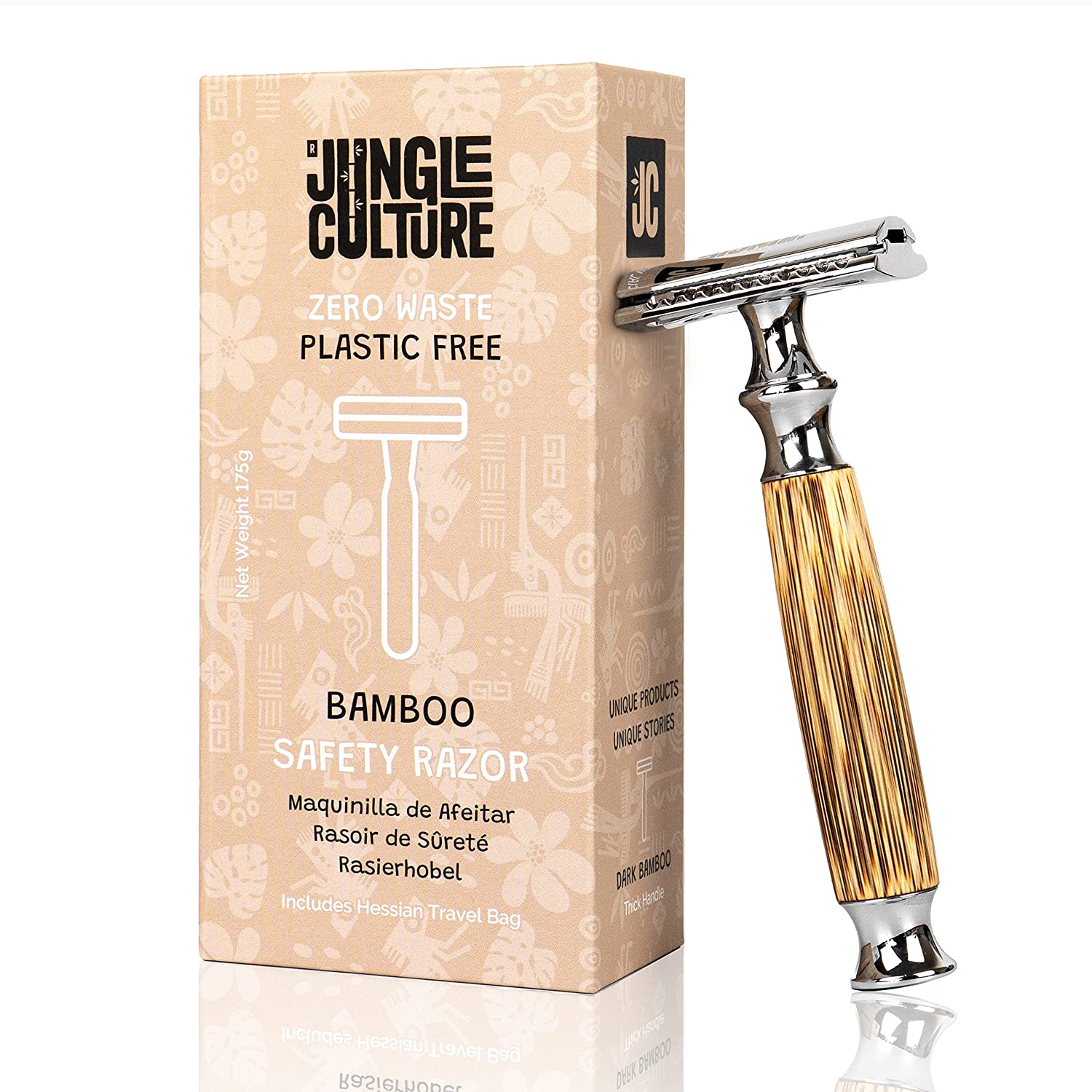 Jungle Culture Bamboo Safety Razor for Men & Women | Premium Eco Friendly Razor & Travel Bag | Fits