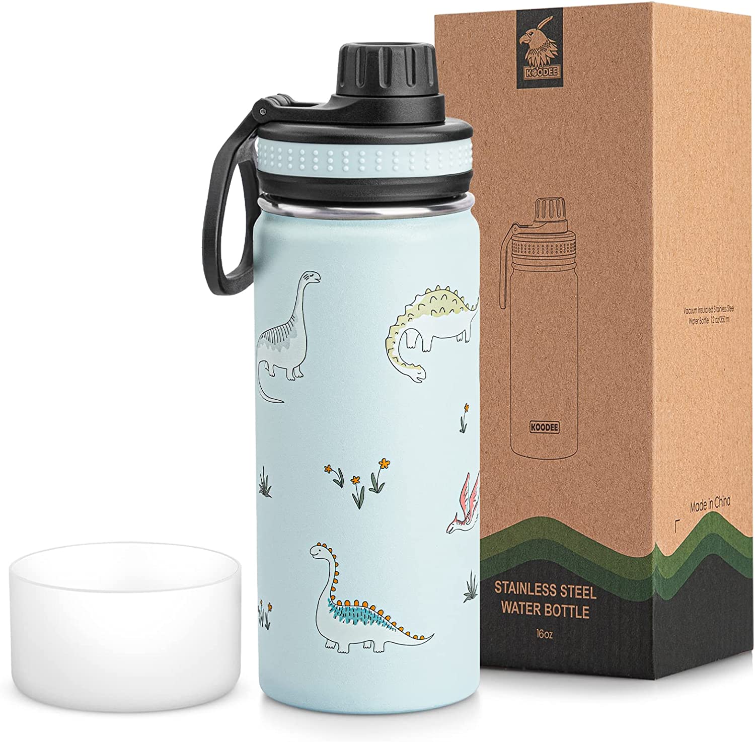 Koodee Kids Water Bottle,16 oz Stainless Steel Insulated Water Bottle with Leak proof Spout Lid (16 