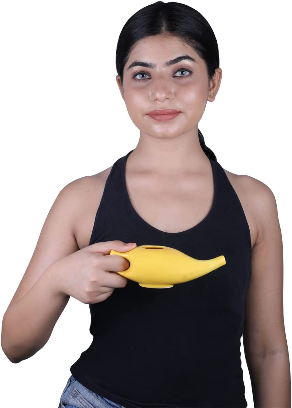 Premium Handcrafted Durable Ceramic Neti Pot with Salt for Sinus - Dishwasher Safe 225 Ml. - Best To