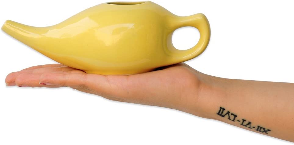 Premium Handcrafted Durable Ceramic Neti Pot with Salt for Sinus - Dishwasher Safe 225 Ml. - Best To