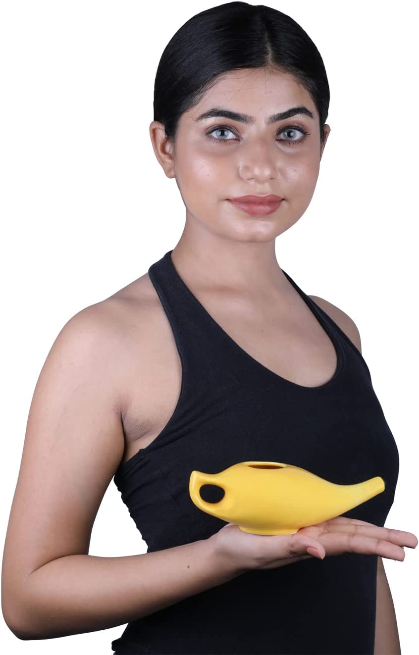 Premium Handcrafted Durable Ceramic Neti Pot with Salt for Sinus - Dishwasher Safe 225 Ml. - Best To