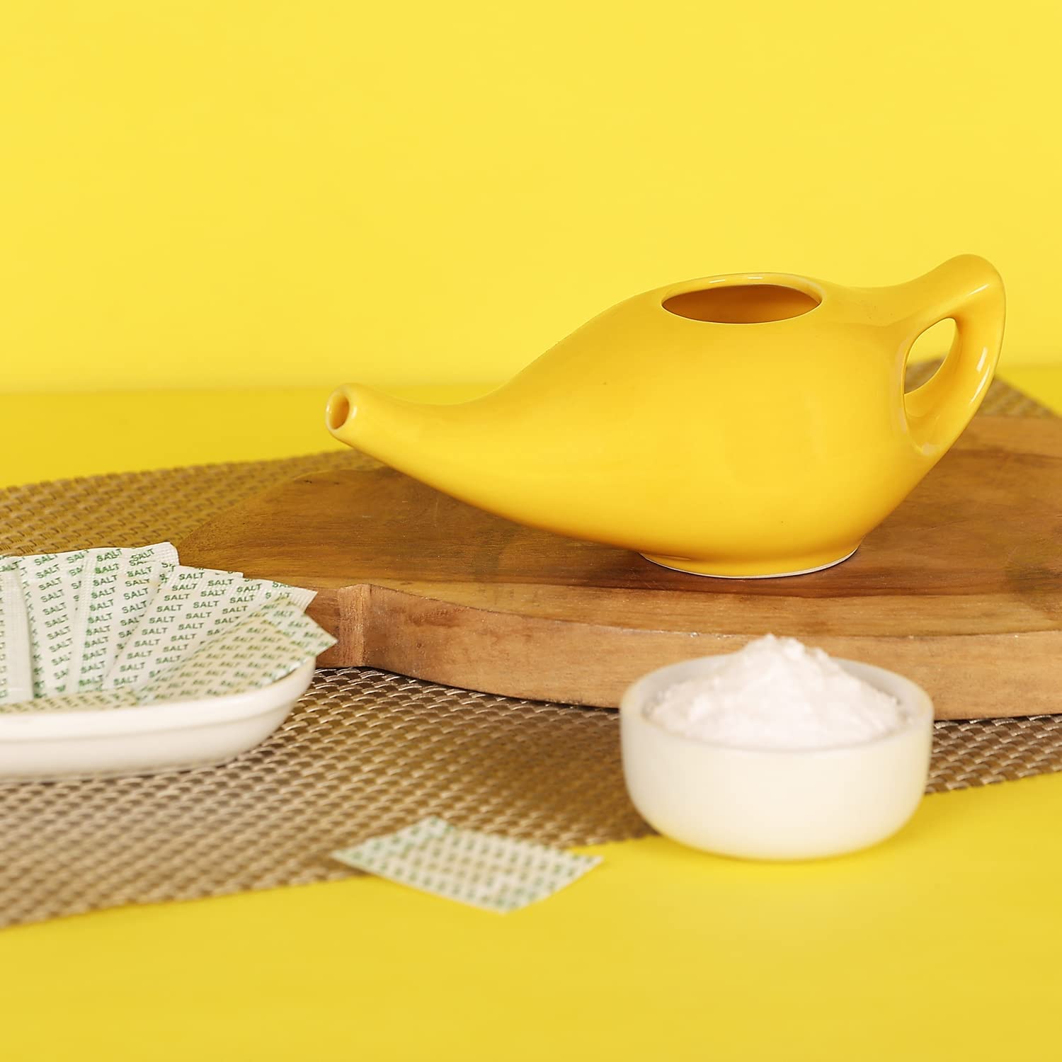 Premium Handcrafted Durable Ceramic Neti Pot with Salt for Sinus - Dishwasher Safe 225 Ml. - Best To