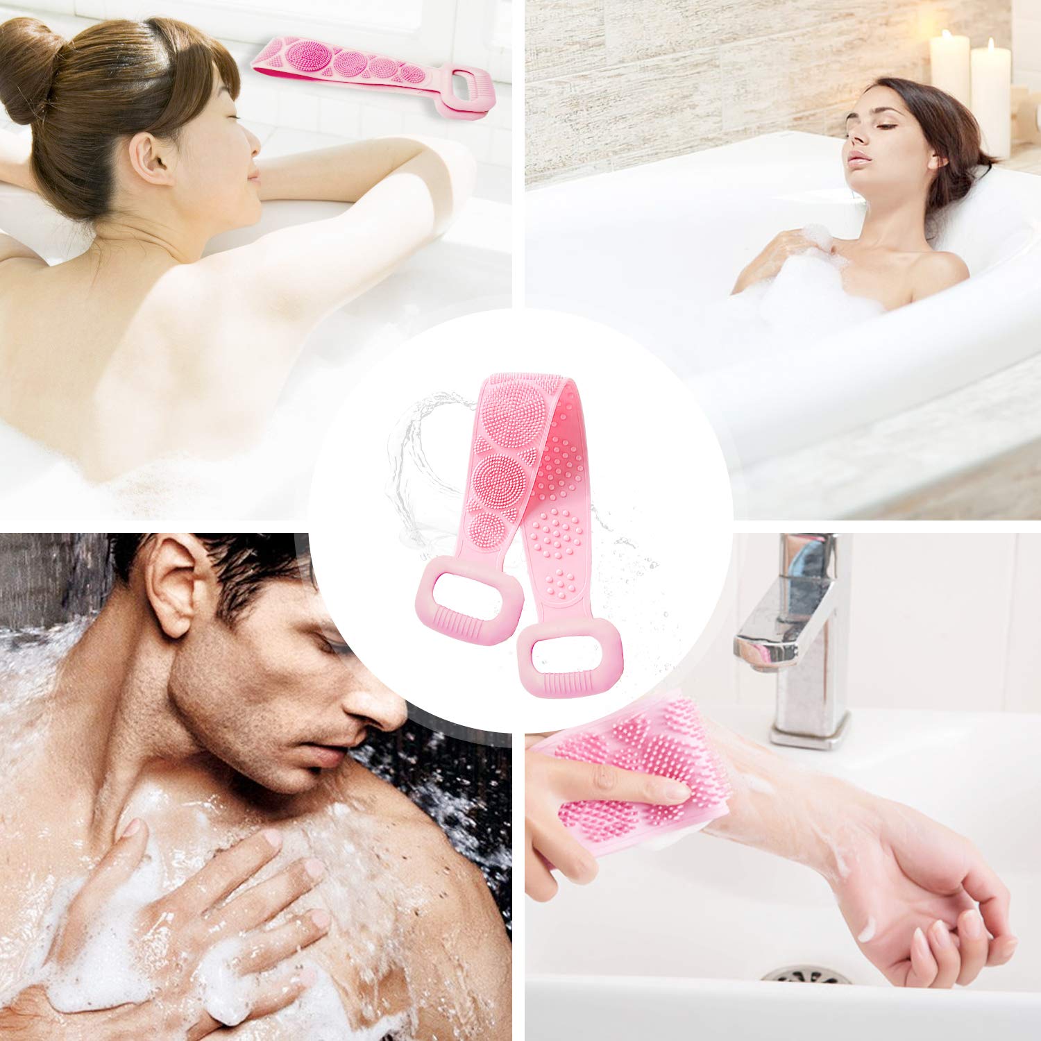 Silicone Bath Body Brush, Silicone Back Scrubber for Shower, Double Sided Back Washer for Shower, De