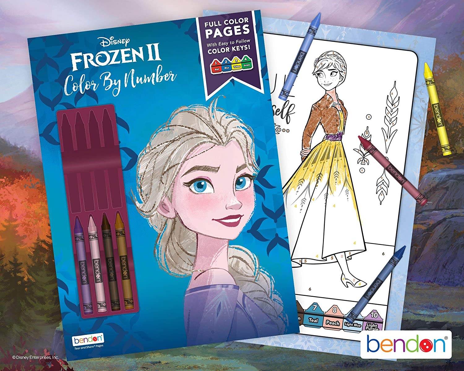 Disney Frozen 2 Elsa 32-Page Color by Number Activity Book with 8 Crayons 45824 Bendon