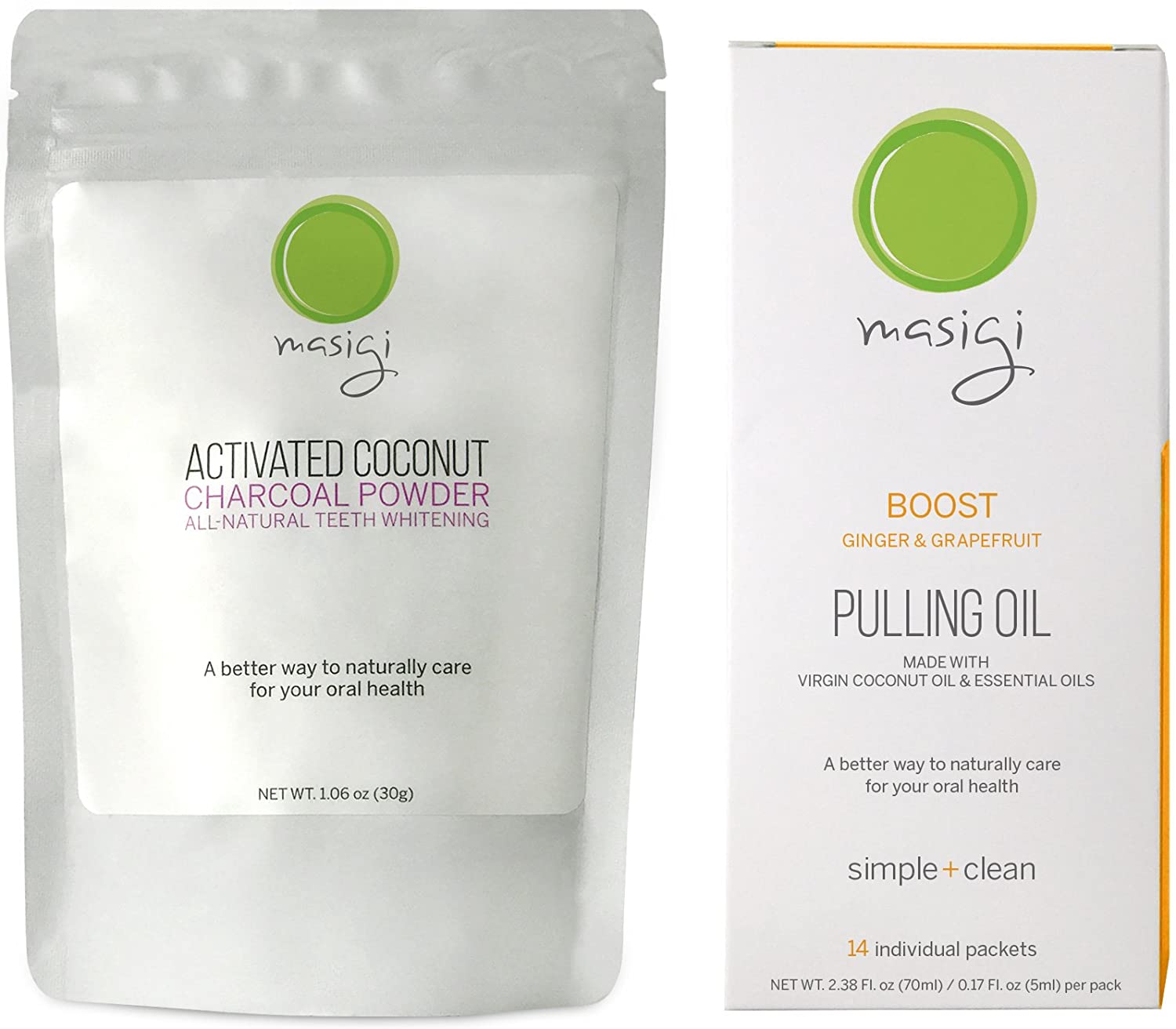 Masigi Activated Charcoal & Boost Coconut Oil Pulling Mouthwash Bundle
