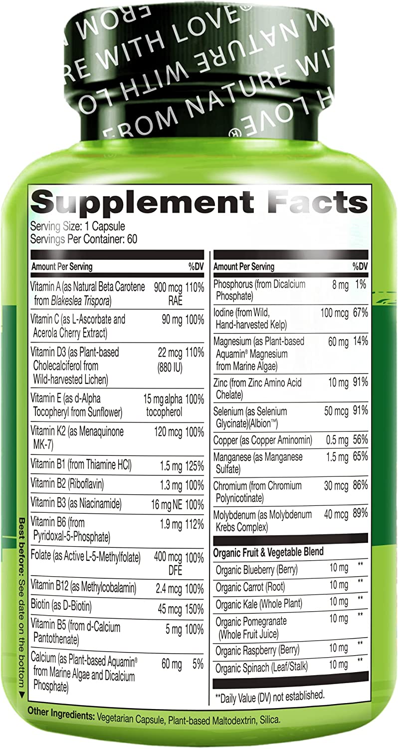 NATURELO One Daily Multivitamin for Women 50+ (Iron Free) - Menopause Support for Women Over 50 - Wh