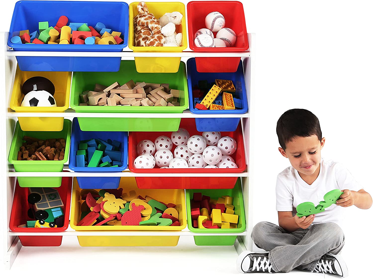 Humble Crew, White/Primary Kids' Toy Storage Organizer with 12 Plastic