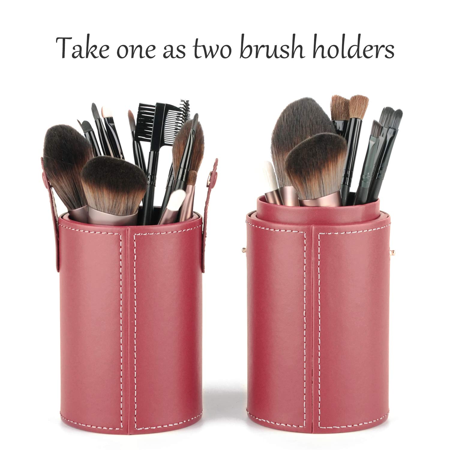 Makeup Brush Holder Travel Brushes Case Bag Cup Storage Dustproof for Women and Girls (Red)