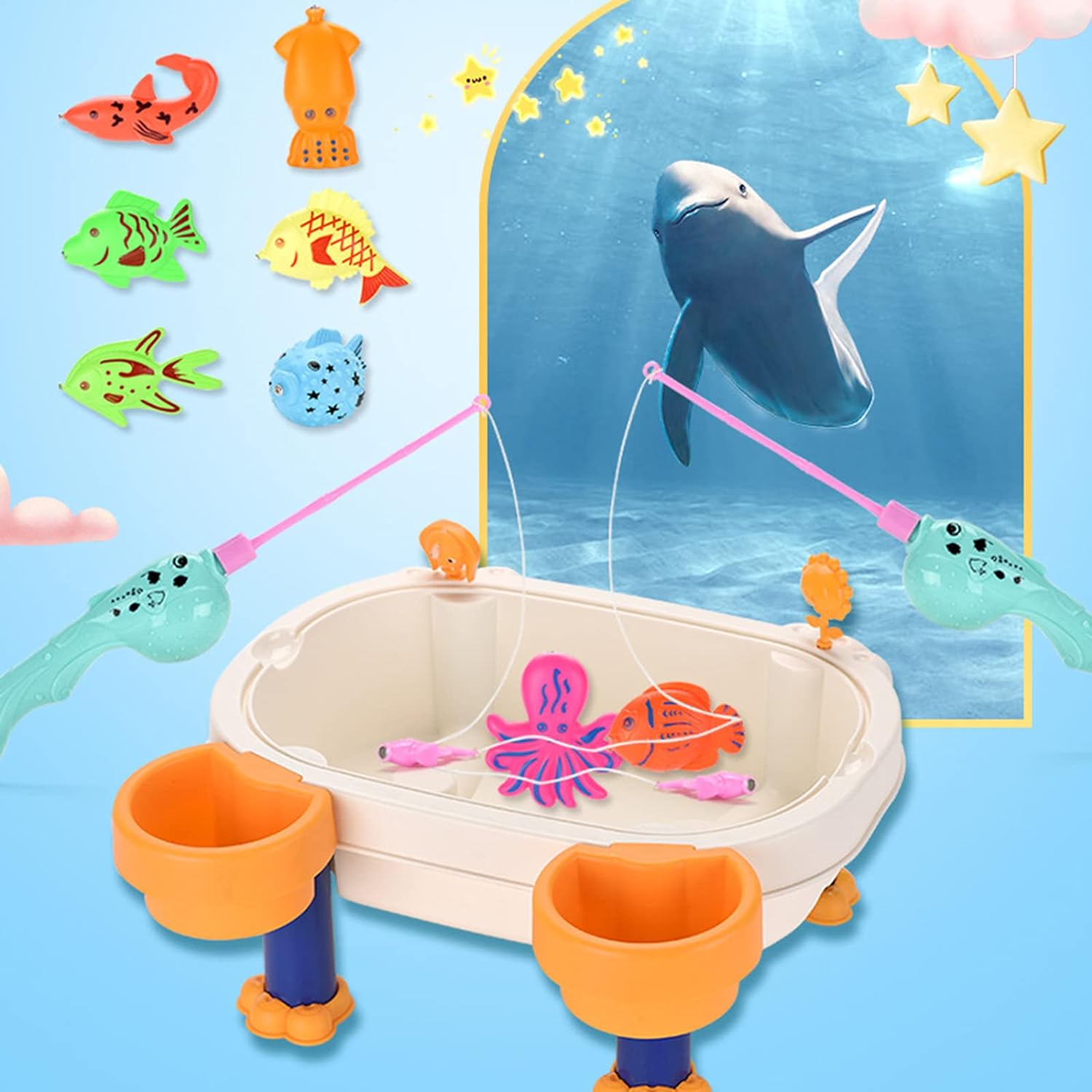 Yiju Funny Fishing Table Toys Colourful Magnetic Fish Plate Board Game Playing Table Early Education