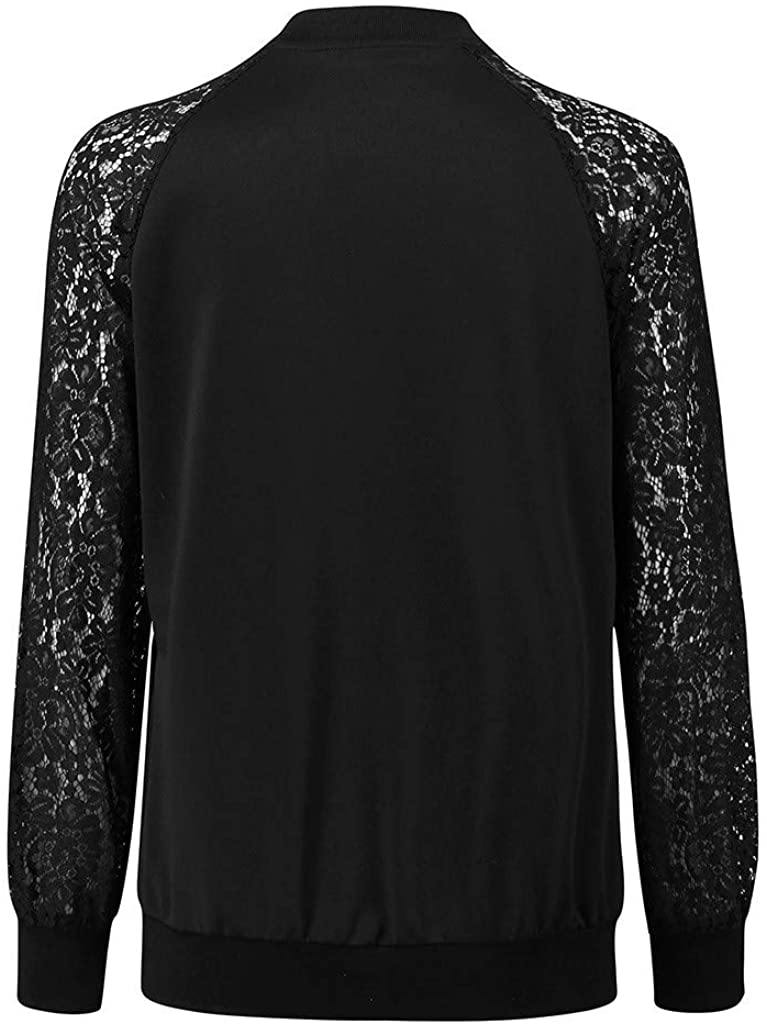 WUAI-Women Bomer Jackets Plus Size Casual Lace Loose Long Sleeve Coat Outwear Cardigans Tops