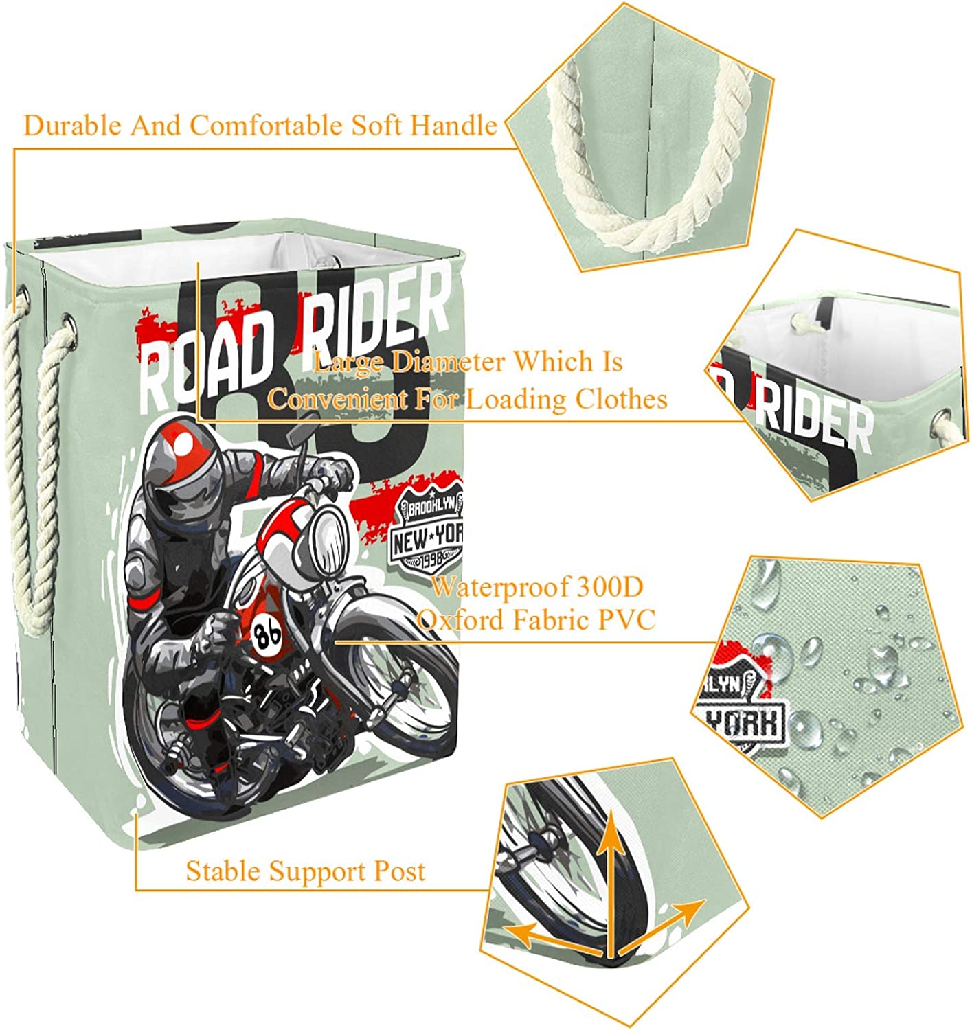 delayer Motorcycle Rider Collapsible Laundry Basket with Detachable Brackets Organizer Basket for To