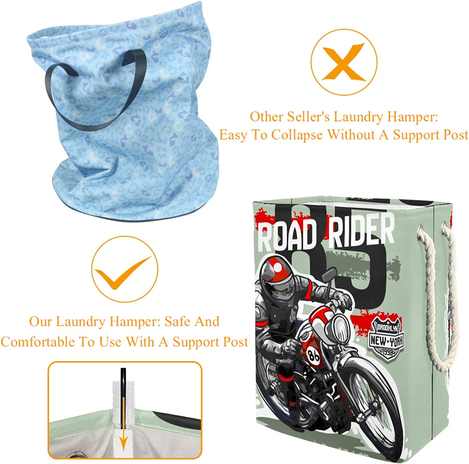 delayer Motorcycle Rider Collapsible Laundry Basket with Detachable Brackets Organizer Basket for To