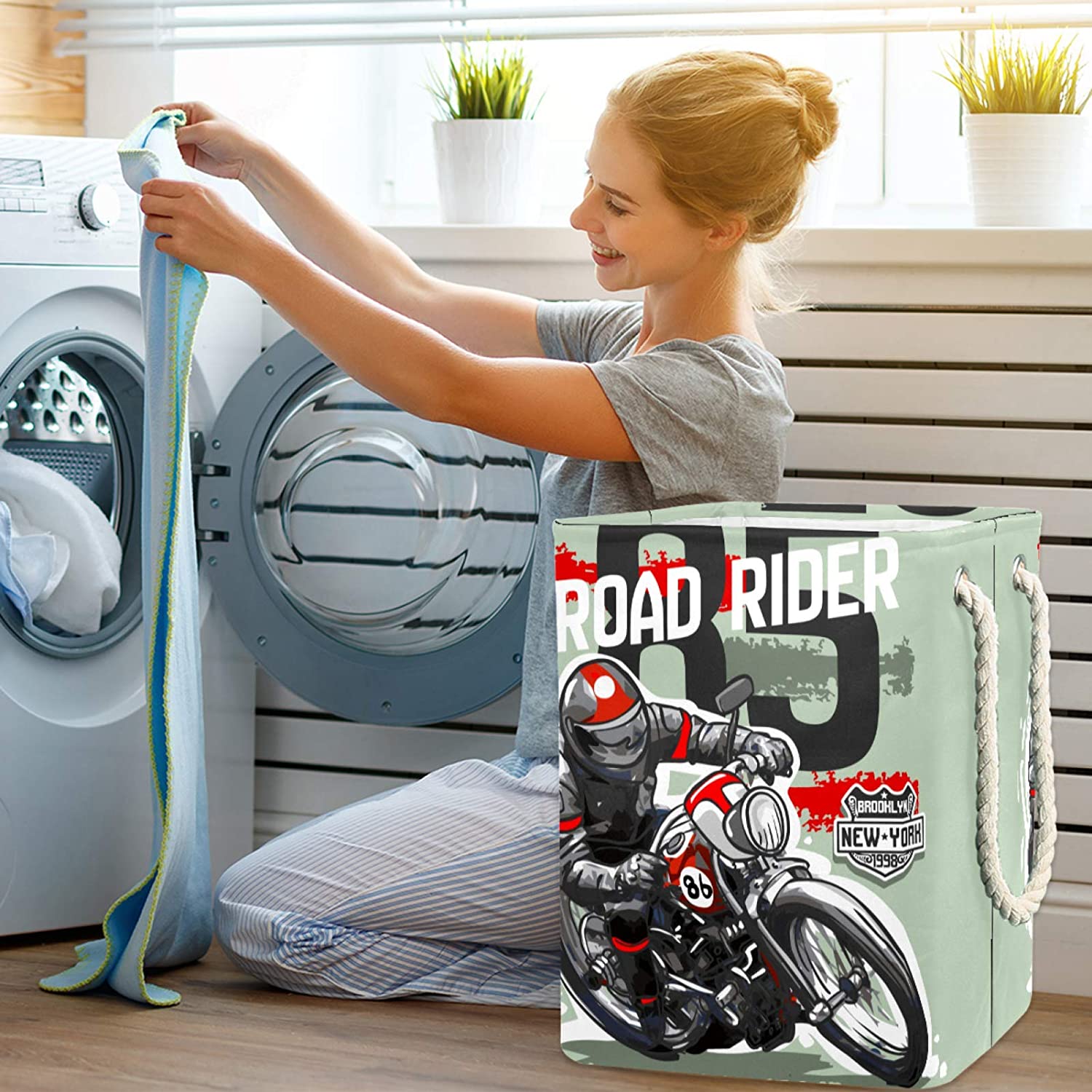 delayer Motorcycle Rider Collapsible Laundry Basket with Detachable Brackets Organizer Basket for To