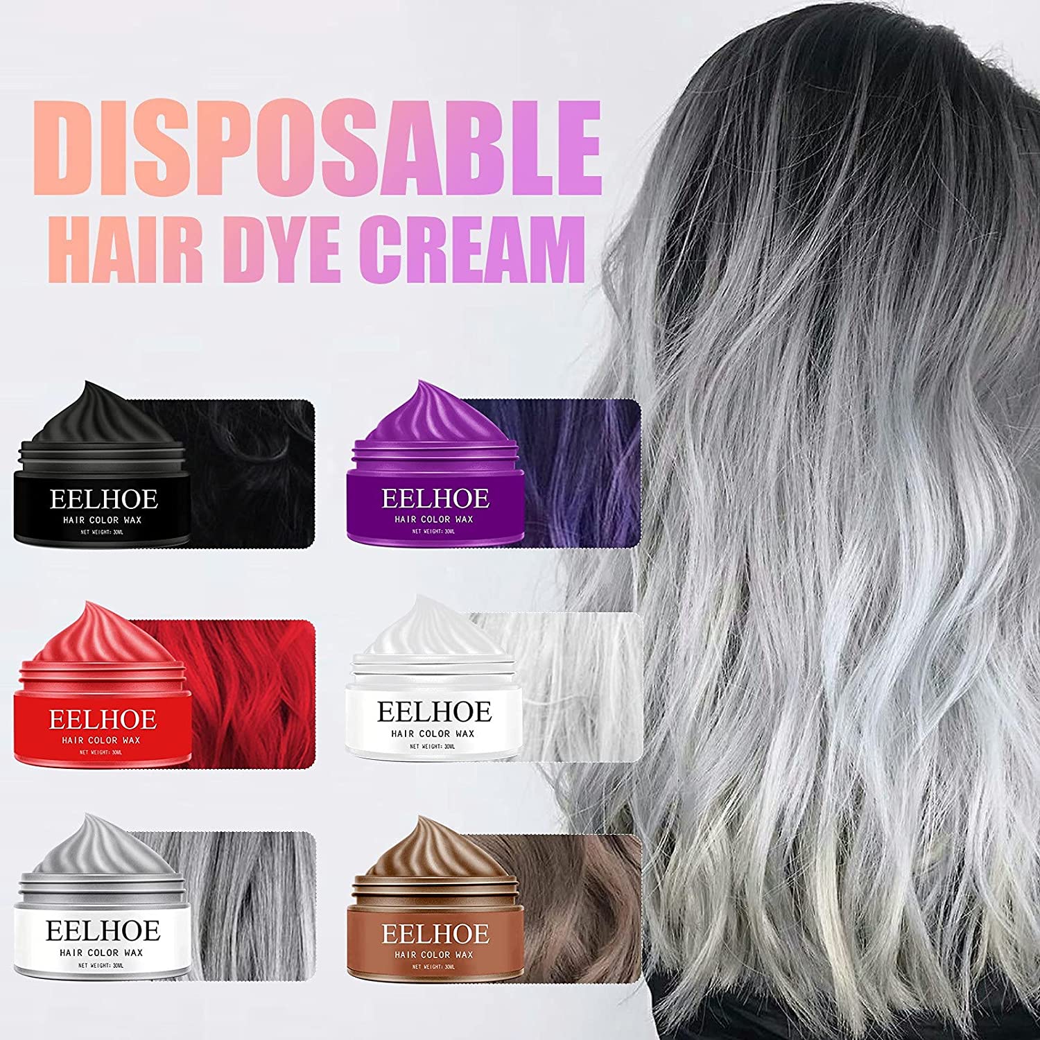 LAJI Color Dye Hair Wax Hair Styling Natural Fluffy Color Disposable Dye 30ML (30ML, purple)