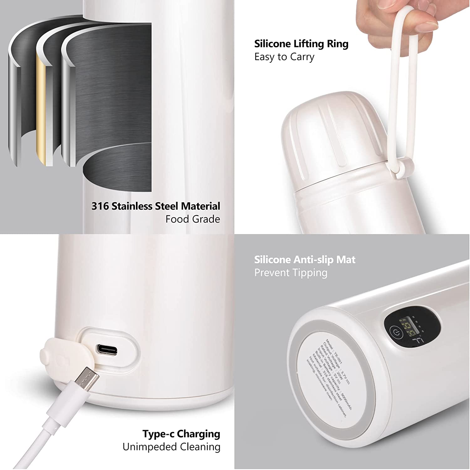 Portable Water Warmer, Milk Warmer for Breastmilk or Formula,14 Ounce Large Capacity, 9000mAh Batter