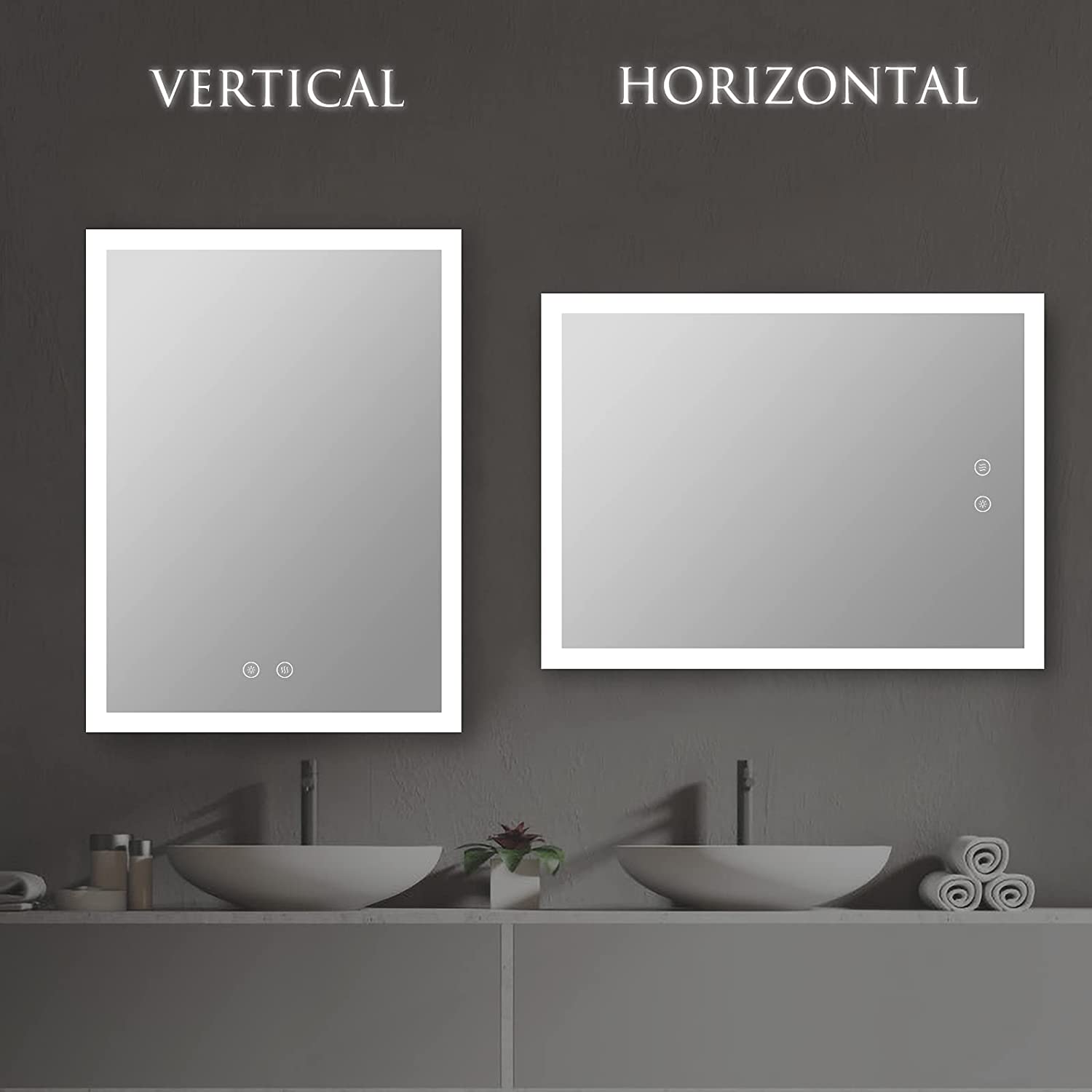 Esforme 32x24 inch LED Bathroom Mirror Anti-Fog Dimmable Memory Function Makeup Wall Mounted 6000K P