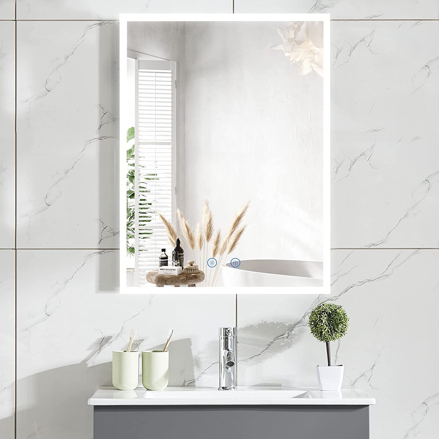 Esforme 32x24 inch LED Bathroom Mirror Anti-Fog Dimmable Memory Function Makeup Wall Mounted 6000K P