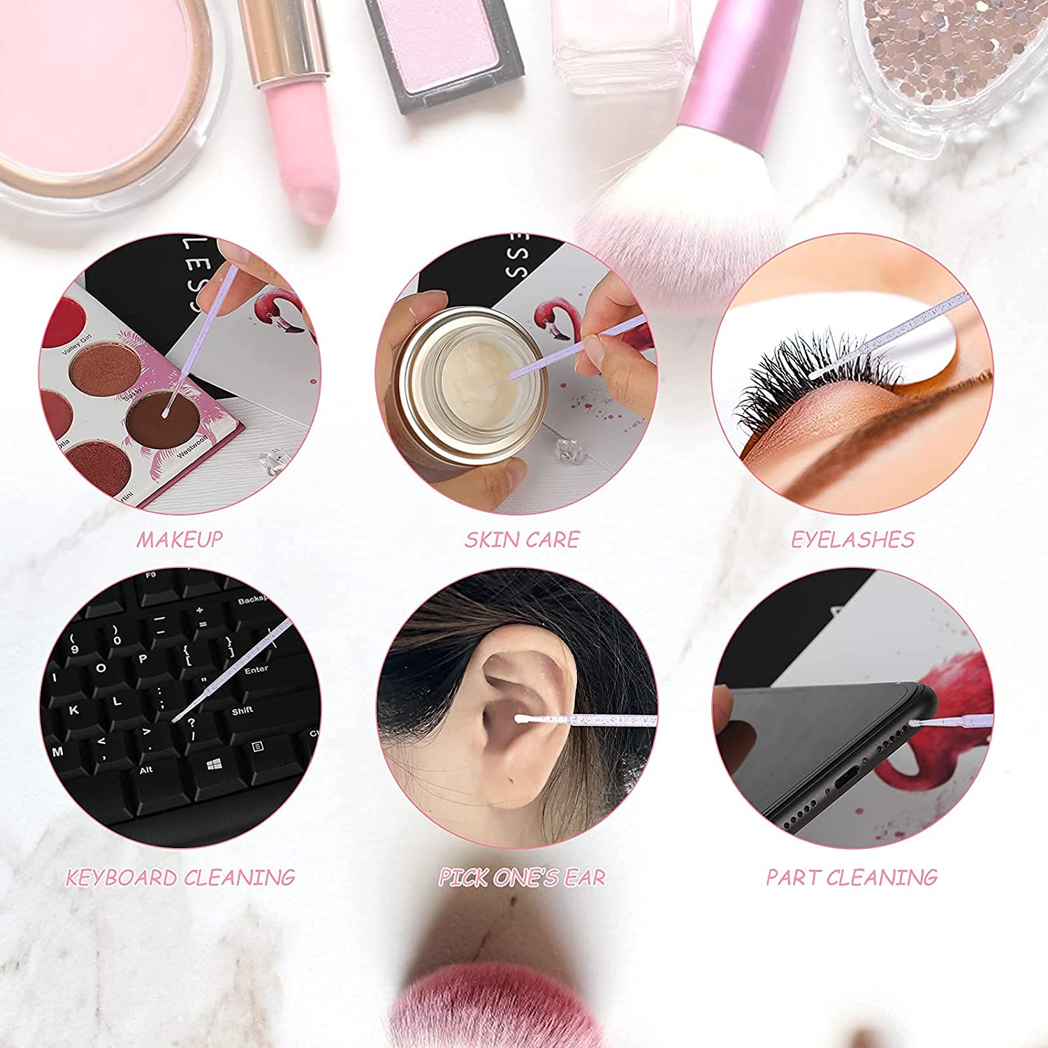 400PCS Crystal Micro Brush Applicator Disposable Micro Cotton Swabs for Eyelash Extensions Makeup Cl