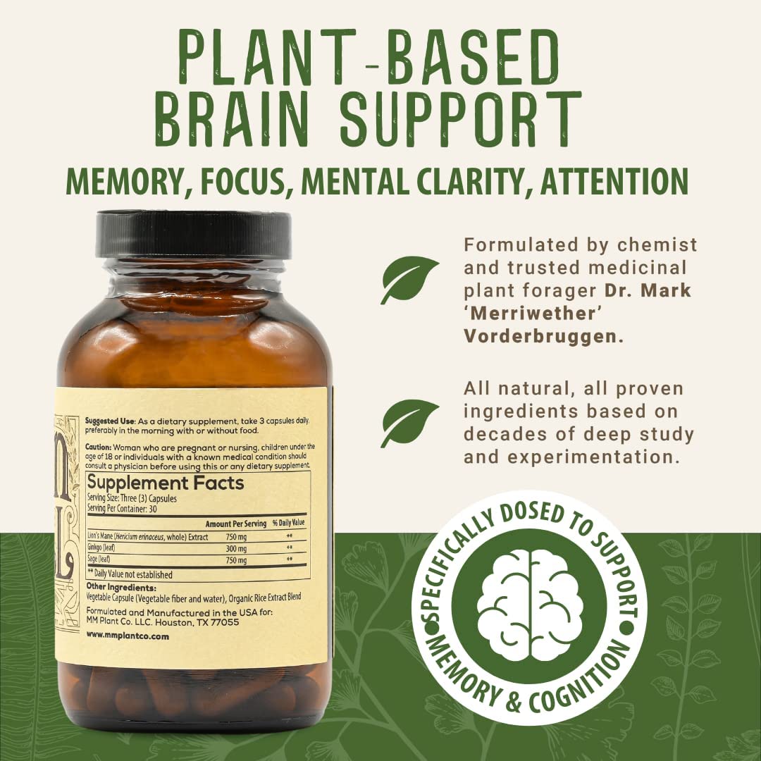 Medicine Man Plant Co. - The Brain Pill – Mental Energy, Memory, Focus, Motivation - Lions Mane, G