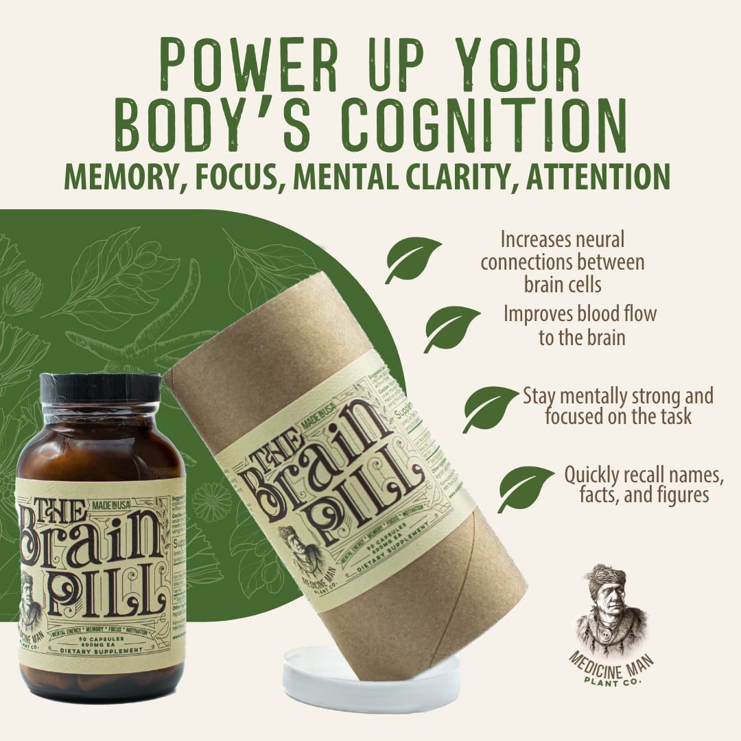 Medicine Man Plant Co. - The Brain Pill – Mental Energy, Memory, Focus, Motivation - Lions Mane, G