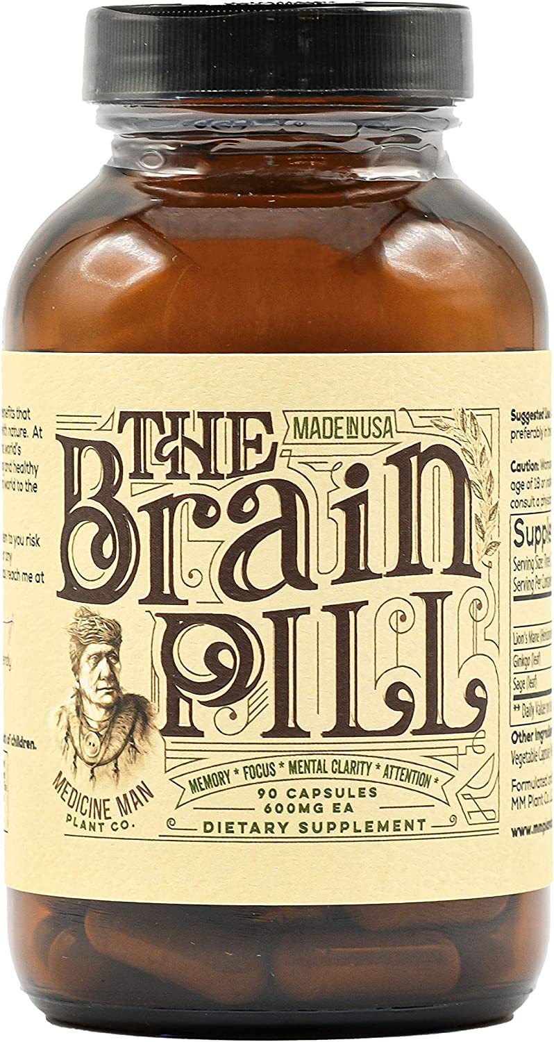 Medicine Man Plant Co. - The Brain Pill – Mental Energy, Memory, Focus, Motivation - Lions Mane, G