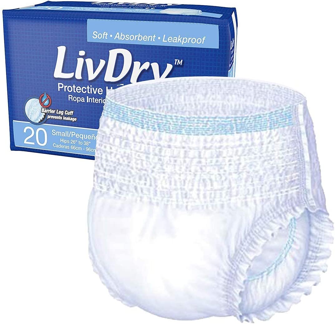 LivDry Adult S Incontinence Underwear + Powerful 600 Booster Pad Inserts for Men and Women | Extra A