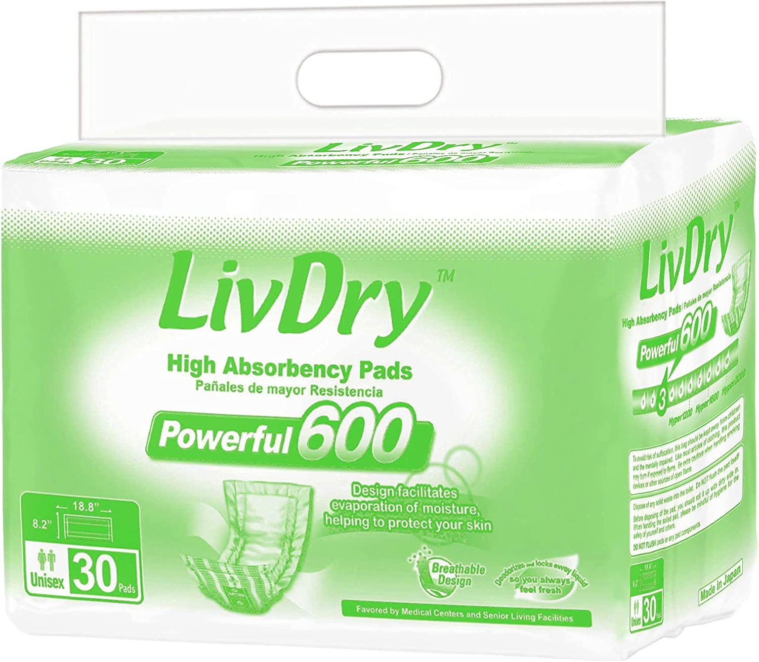 LivDry Adult S Incontinence Underwear + Powerful 600 Booster Pad Inserts for Men and Women | Extra A