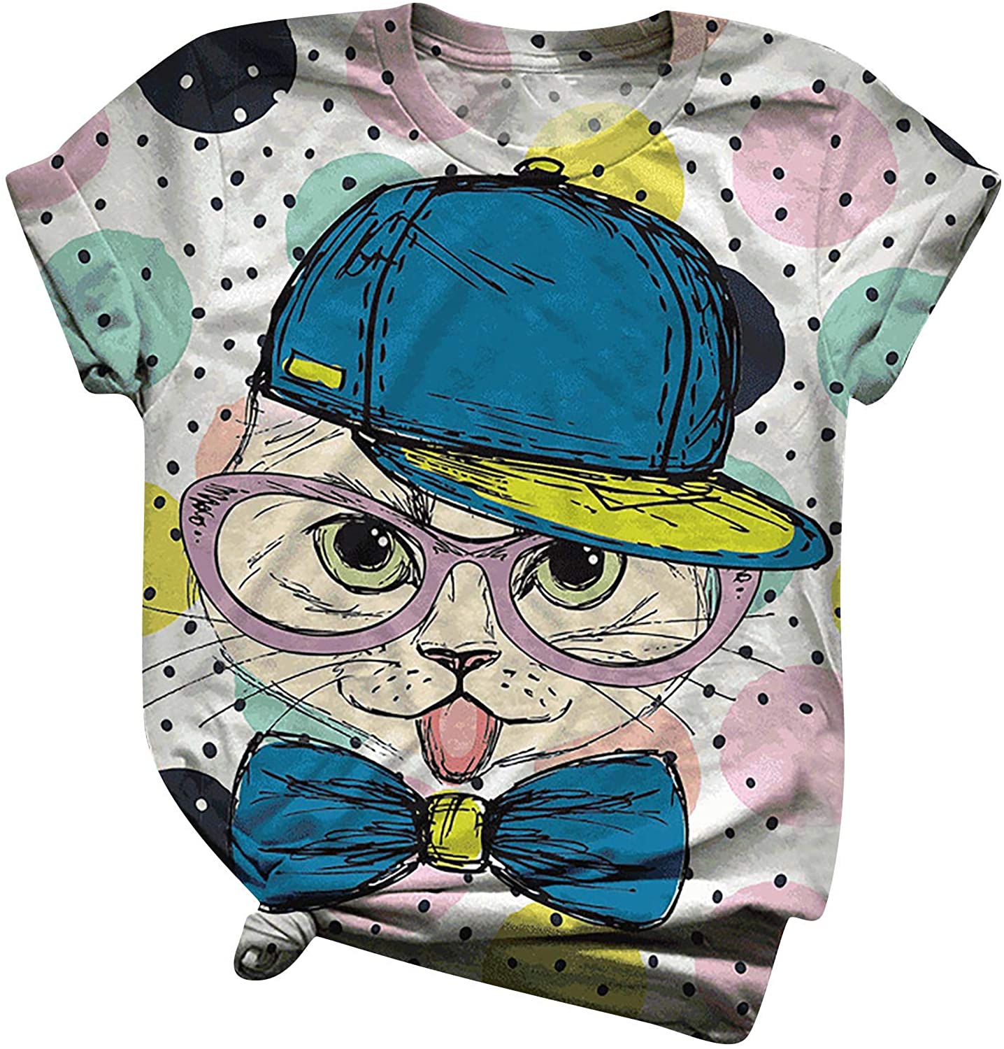 Dosoop 2021 New Cat Graphic Tees Short Sleeve Crewneck T Shirt Fashion Printed Summer Tops Casual Bl