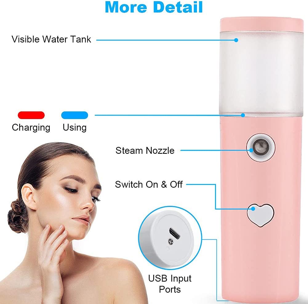 Face Mist Steamer Handy Mini Mister 27ml Facial Handy Sprayer Hydrating Mister USB Rechargeable for 