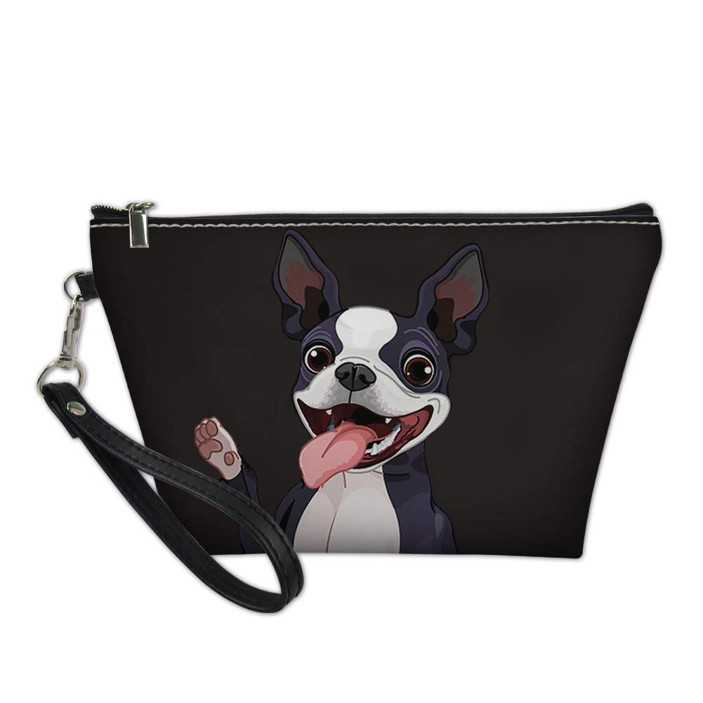 CLOHOMIN Black Waterproof Small Beauty Pouch Make-up Bag Cosmetic Case Zipped Top with Cartoon Bosto
