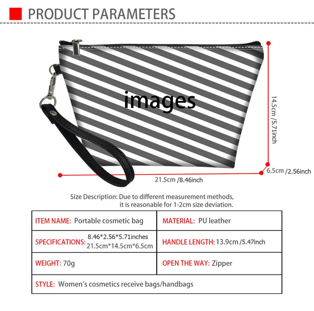 CLOHOMIN Black Waterproof Small Beauty Pouch Make-up Bag Cosmetic Case Zipped Top with Cartoon Bosto