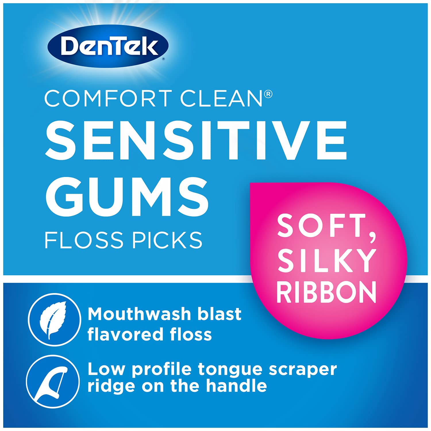 DenTek Comfort Clean Sensitive Gums Floss Picks, Soft & Silky Ribbon, 90 Count