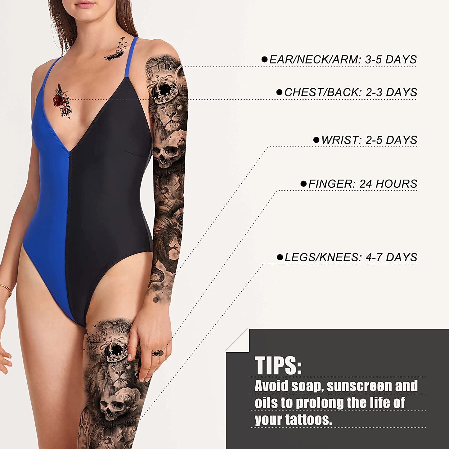 Full Sleeve Temporary Tattoos-Large Waterproof Black Long Full Arm Temp Fake Tattoos Sticker For Adu